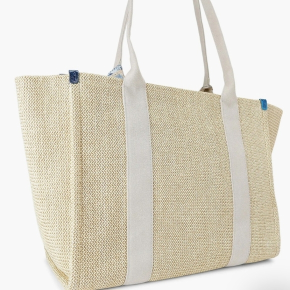 NEW Kurt Geiger Large Southbank Zip Top Shopper: Woven Beige W/ Blue Tones - Picture 4 of 15